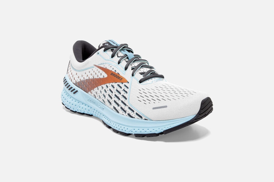 Brooks Adrenaline GTS 21 Road Running Shoes - Womens - White/Gold/Blue - BK5740239